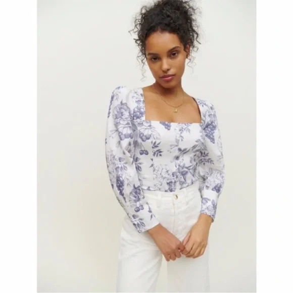NEW Reformation Stilton Linen Top Carla 10 - Picture 12 of 17